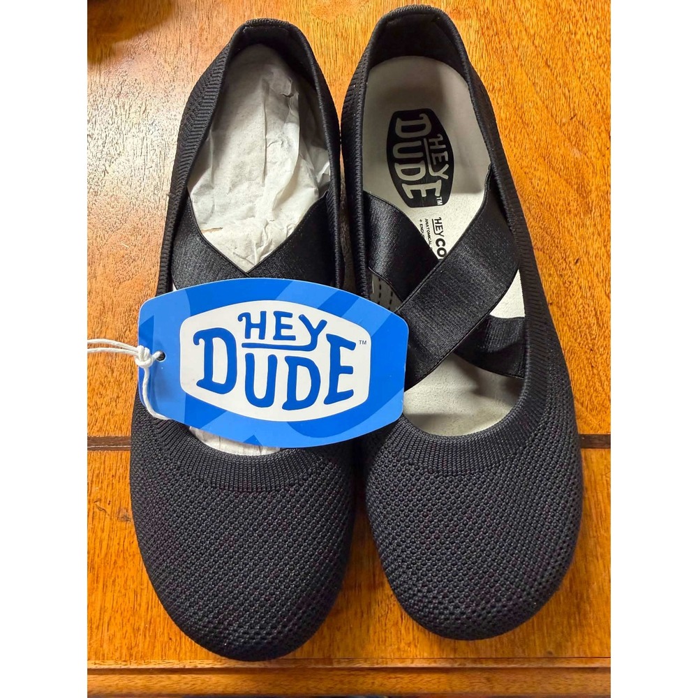 Hey Dude Women 6 Black Harbor Breeze Lo Ballet Strap Flat Knit Comfort 46885-060